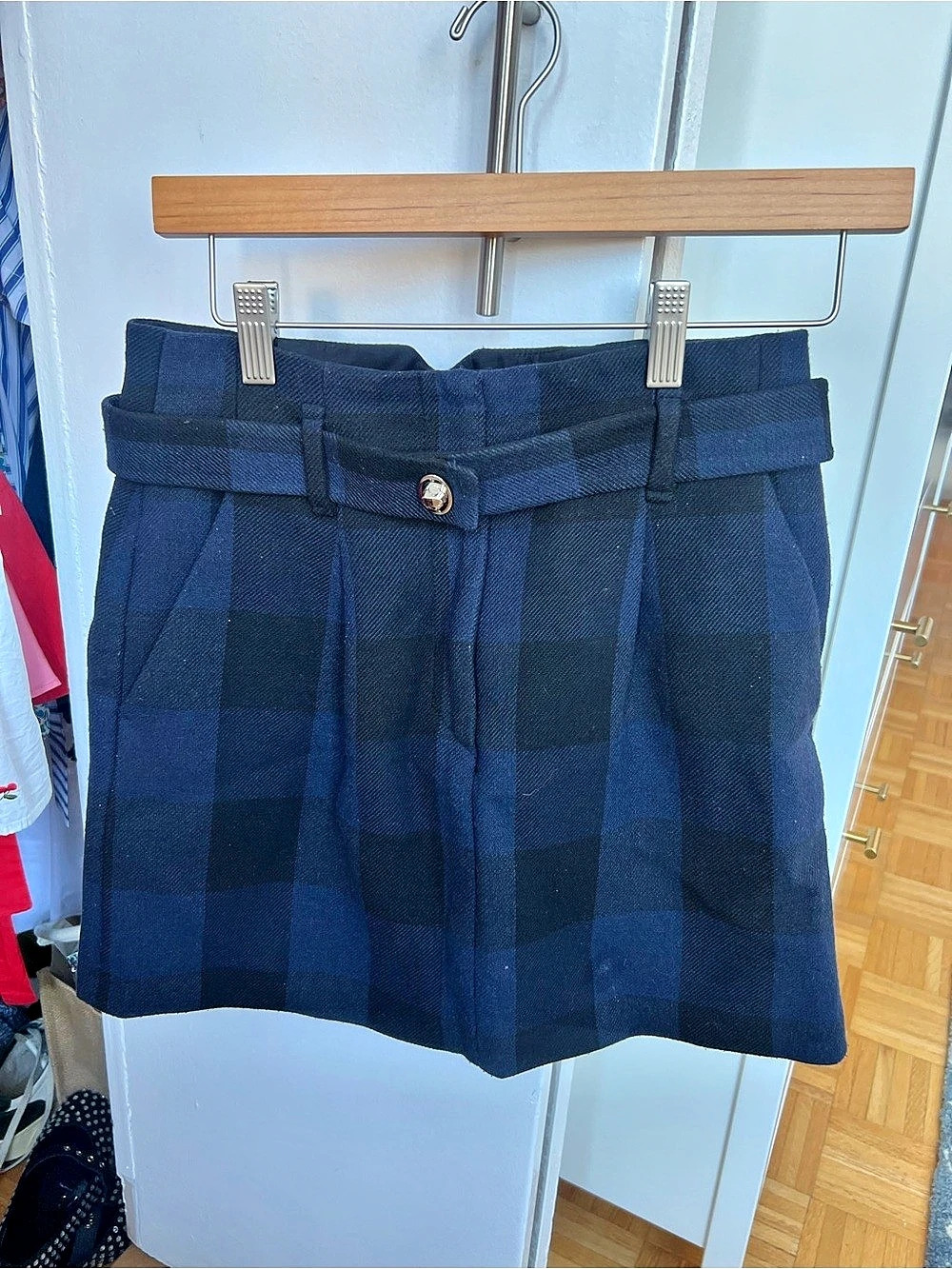 Maje Plaid Mini Skirt in Blue Size 38 Like New